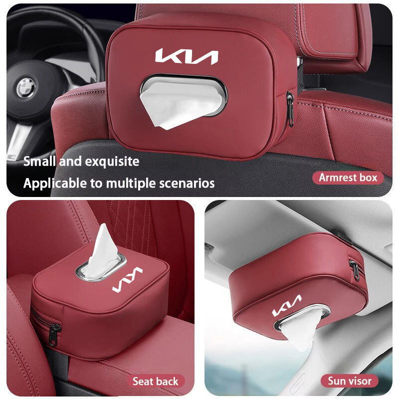 Ghế Ô Tô Lưng Da Khăn Giấy Hộp Bảo Quản Phụ Kiện Nội Thất Cho Xe KIA EV6 GT Sportage Rio K5 Picanto Cerato Seltos Optima Carnival Sorento Phụ Kiện ﻿