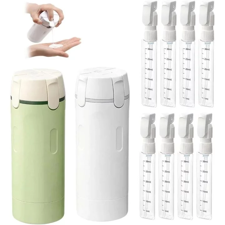 Hộp đựng du lịch 4 trong 1, 4 gói Chai du lịch 30ML cho đồ vệ sinh, Hộp đựng kích thước du lịch chống rò rỉ, Hộp đựng di động cho kem dưỡng da dầu gội (Trắng + Xanh) 2T9J