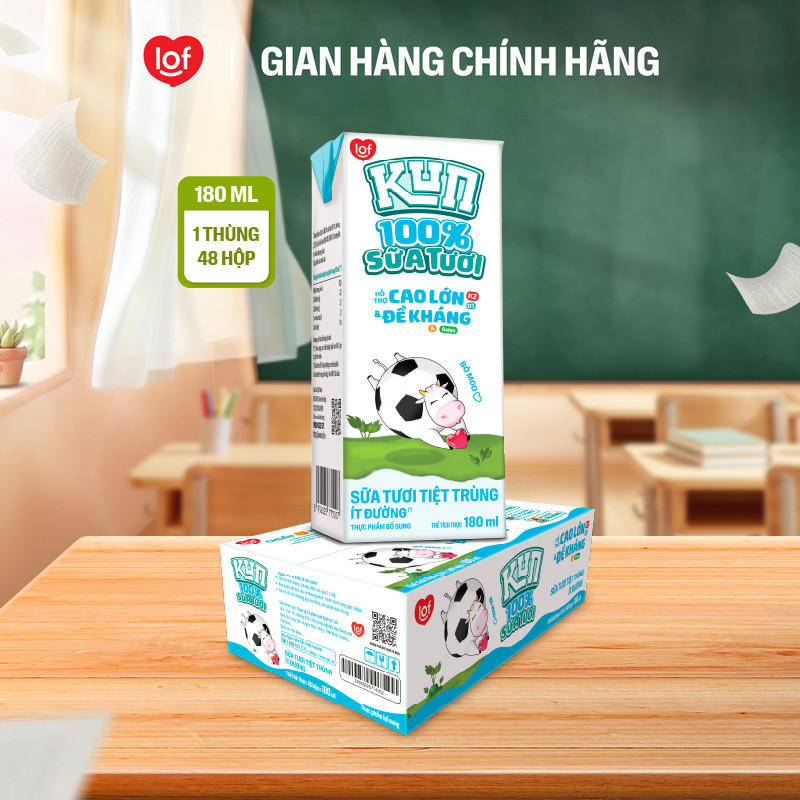 100% sữa tươi KUN ít đường thùng 48 hộp x 180ml