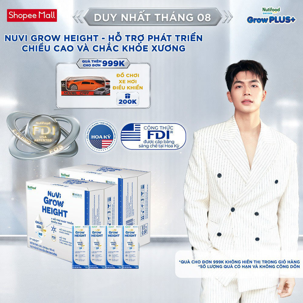 Combo 2 Thùng 24 hộp SBPS Nuvi Grow Height 1+ hỗ trợ phát triển chiều cao hộp 180ml