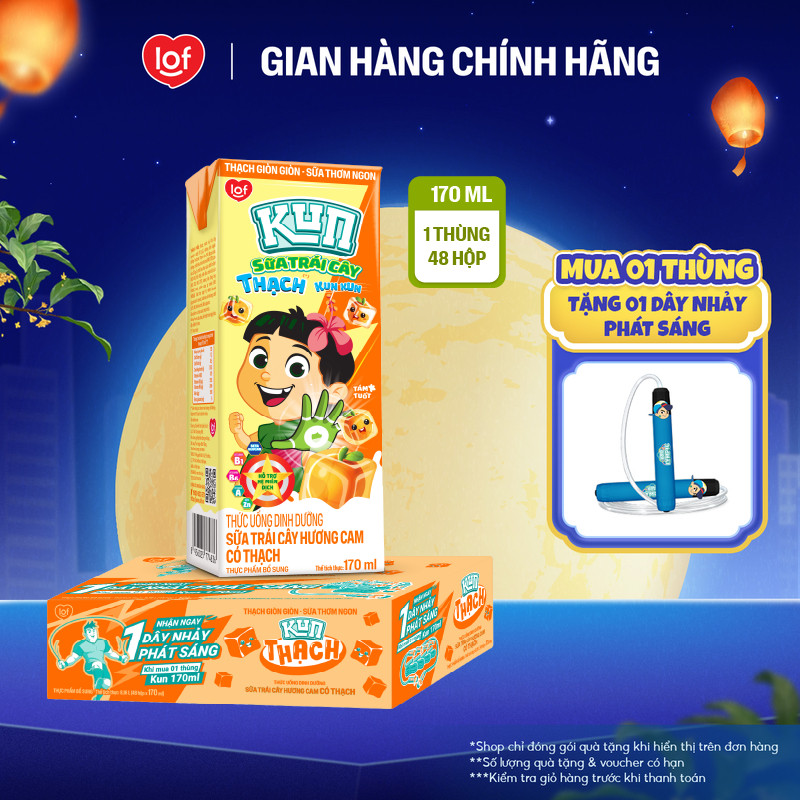 Kun Sữa trái cây Cam có Thạch thùng 48 hộp x 170ml