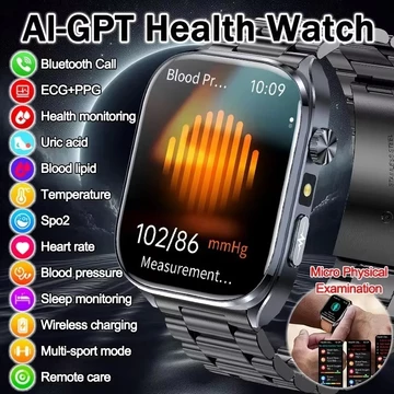 2026 AI mới Chăm sóc sức khỏe Phát hiện chính xác Đồng hồ thông minh ECG Huyết áp lipid Phân tích axit Uric Cuộc gọi Bluetooth Đồng hồ thông minh