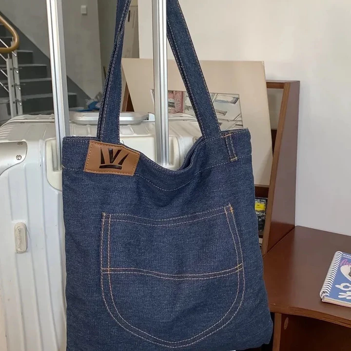túi tote da túi xách kẹp nách Túi vải denim mùa hè, túi đeo chéo xách tay một bên cùng kiểu dáng cho nam và nữ có dung tích lớn, túi đi lại đi làm mua sắm hàng  – 6