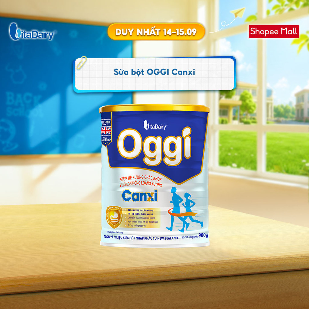 Sữa bột Oggi Canxi - Giúp tăng cường mật độ xương, giúp hệ cơ xương chắc khoẻ, chống loãng xương - Lon 900g