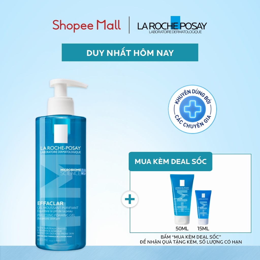 Gel rửa mặt sạch sâu giảm mụn cho da dầu mụn nhạy cảm La Roche-Posay Effaclar Foaming Gel 400ml