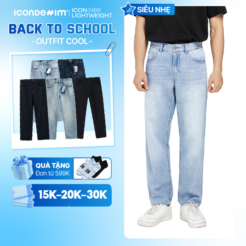Quần jeans nam ICONDENIM, quần bò ống đứng, dáng suông, công nghệ Lightweight siêu nhẹ, chống nhăn tốt ICON105
