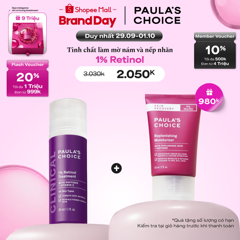 [HSD: 08/2027] Tinh chất làm mờ nám và nếp nhăn Paula's Choice Clinical 1% Retinol Treatment 30ml 8010