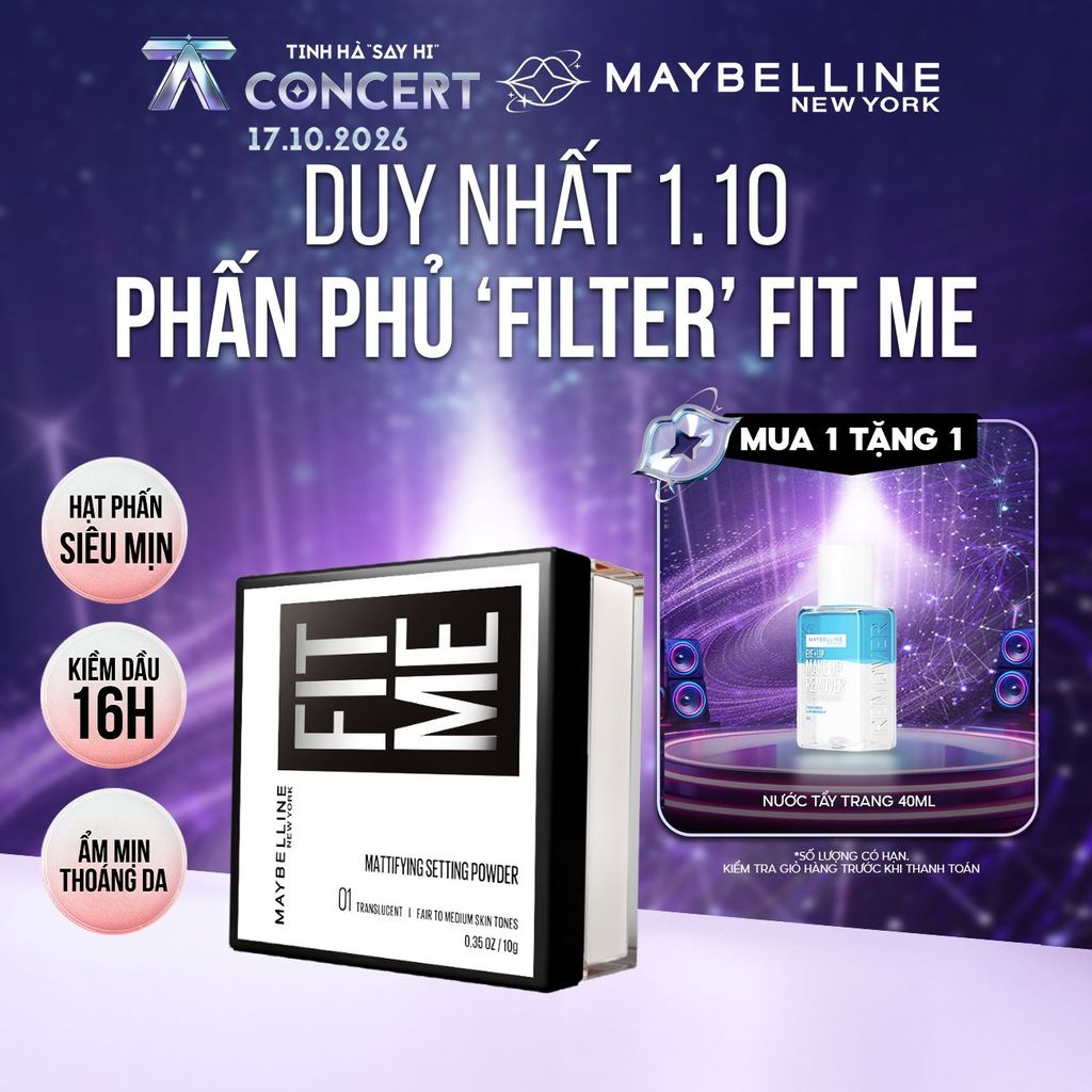 Phấn phủ bột "filter" cà da, kiềm dầu, chống nước, lâu trôi 16H Fit Me Mattifying Setting Powder Maybelline New York 10g
