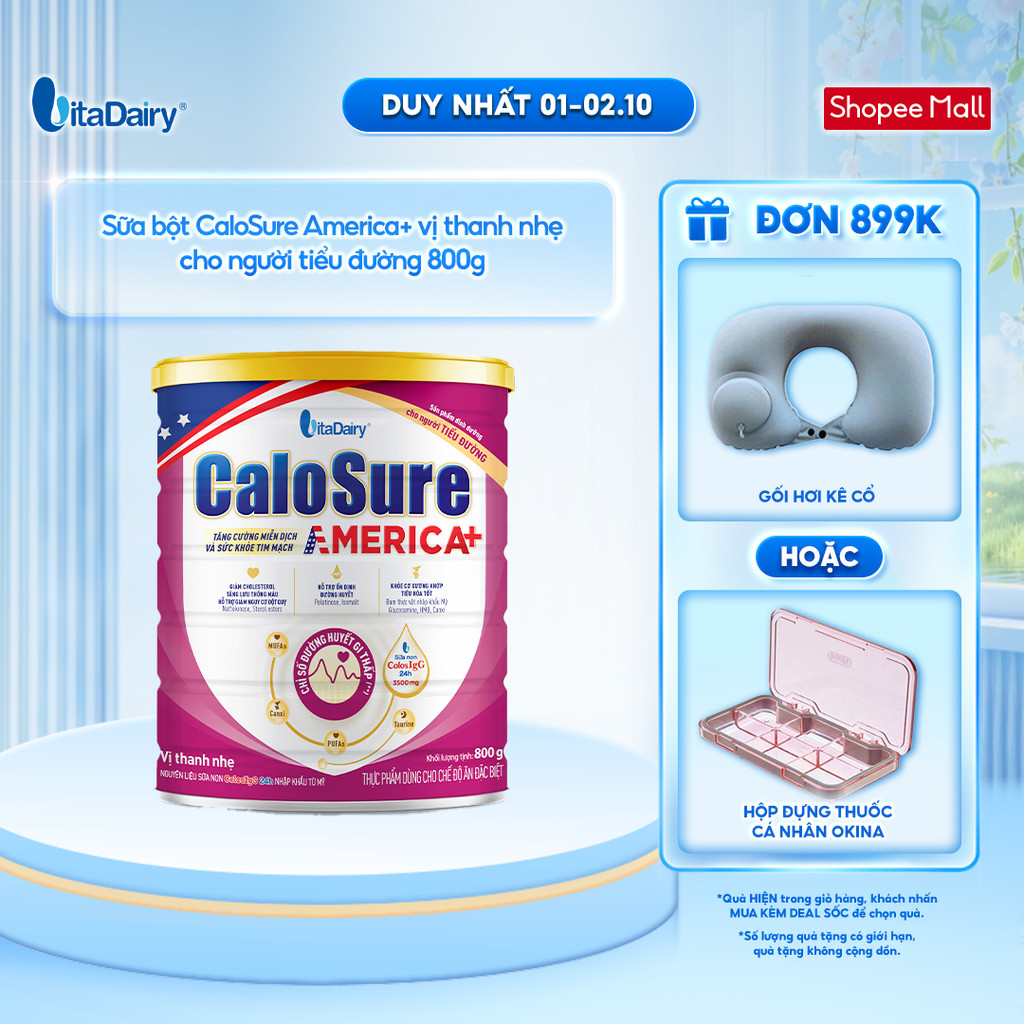 Sữa bột CaloSure America+ vị thanh nhẹ cho người tiểu đường - Giúp tiêu hoá khoẻ, hỗ trợ xương khớp khoẻ - 800g