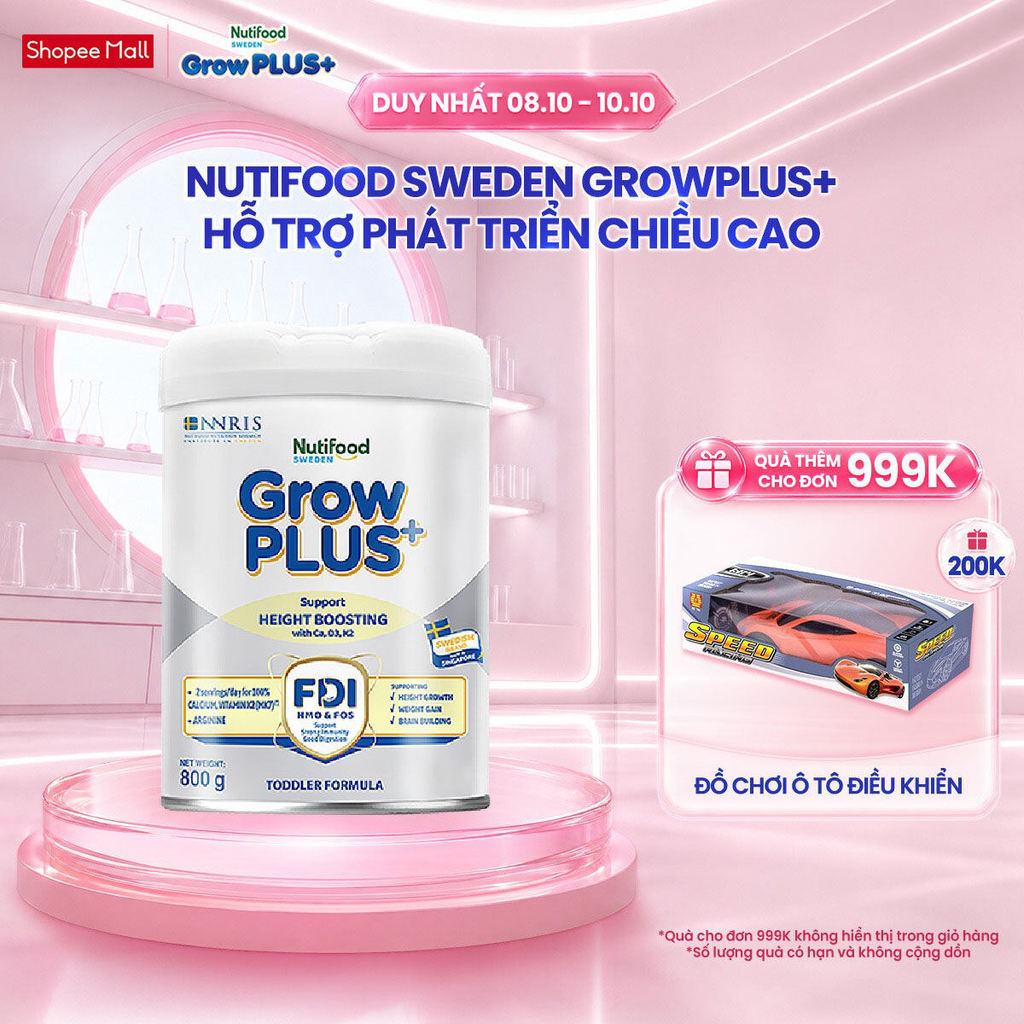 Sữa Bột Nutifood Sweden GrowPLUS+ Cao lớn vượt trội (Bạc) 800g