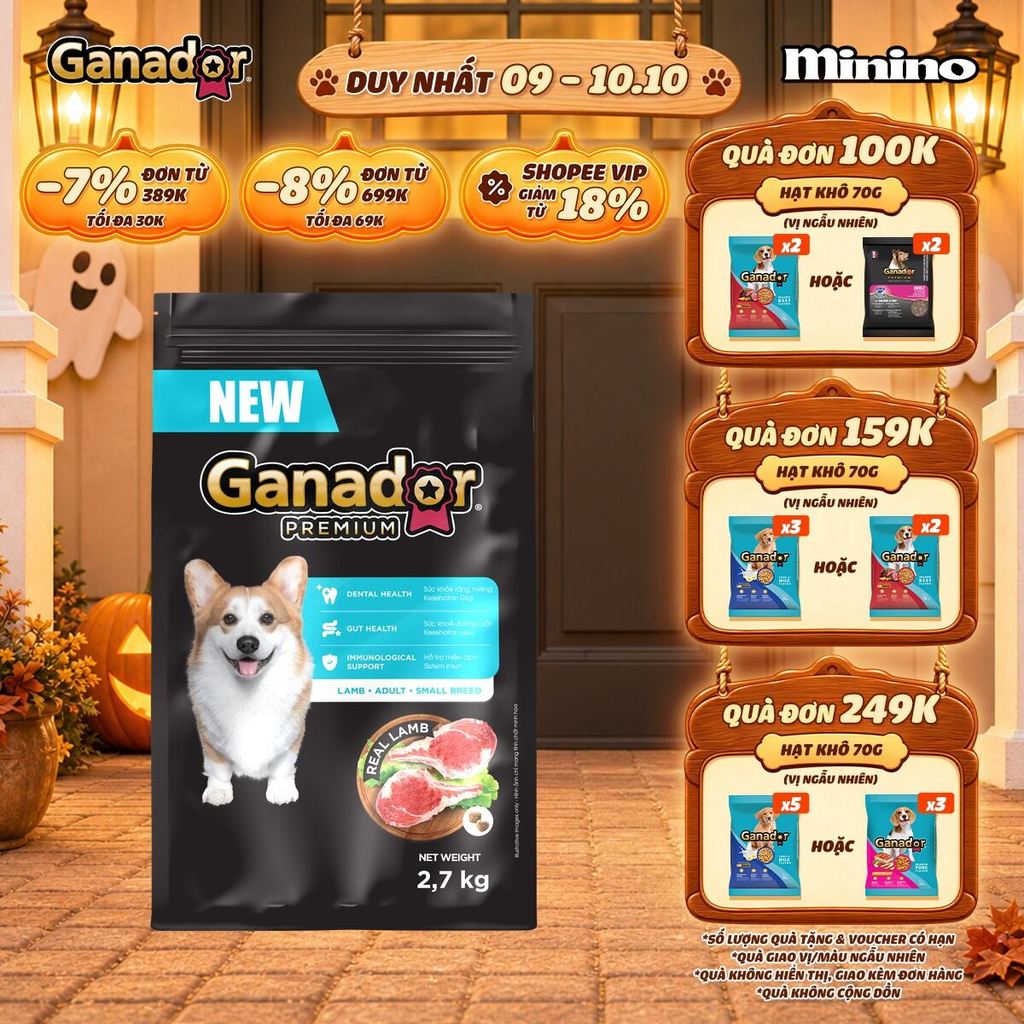 Thức ăn hạt Ganador Premium cho chó trưởng thành giống nhỏ vị Cừu 2.7kg