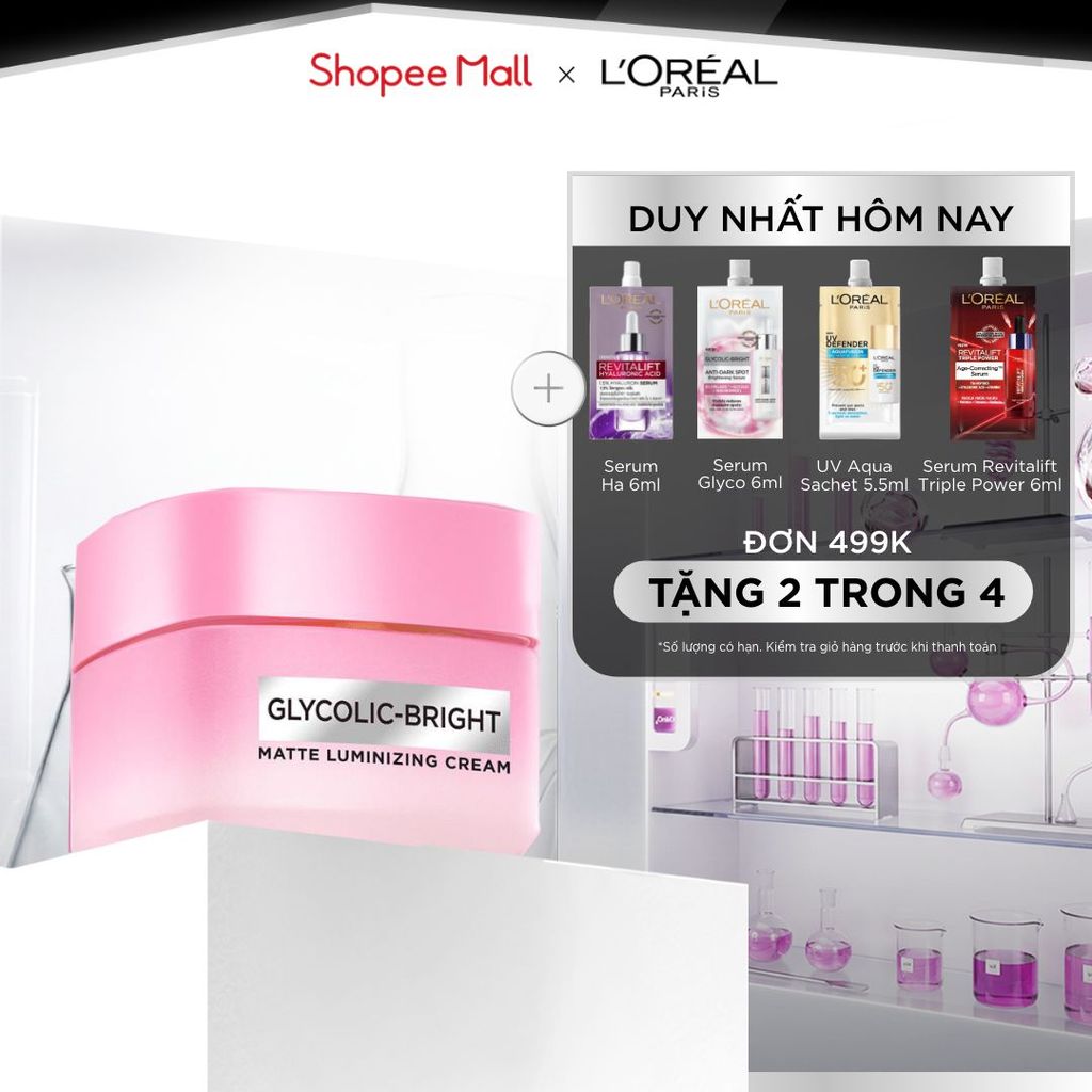 Kem Dưỡng Sáng Da Đột Phá [MelasylTM] Làm Mờ Thâm Nám Glycolic-Bright Matte Luminizing Cream L’Oréal Paris 50ml