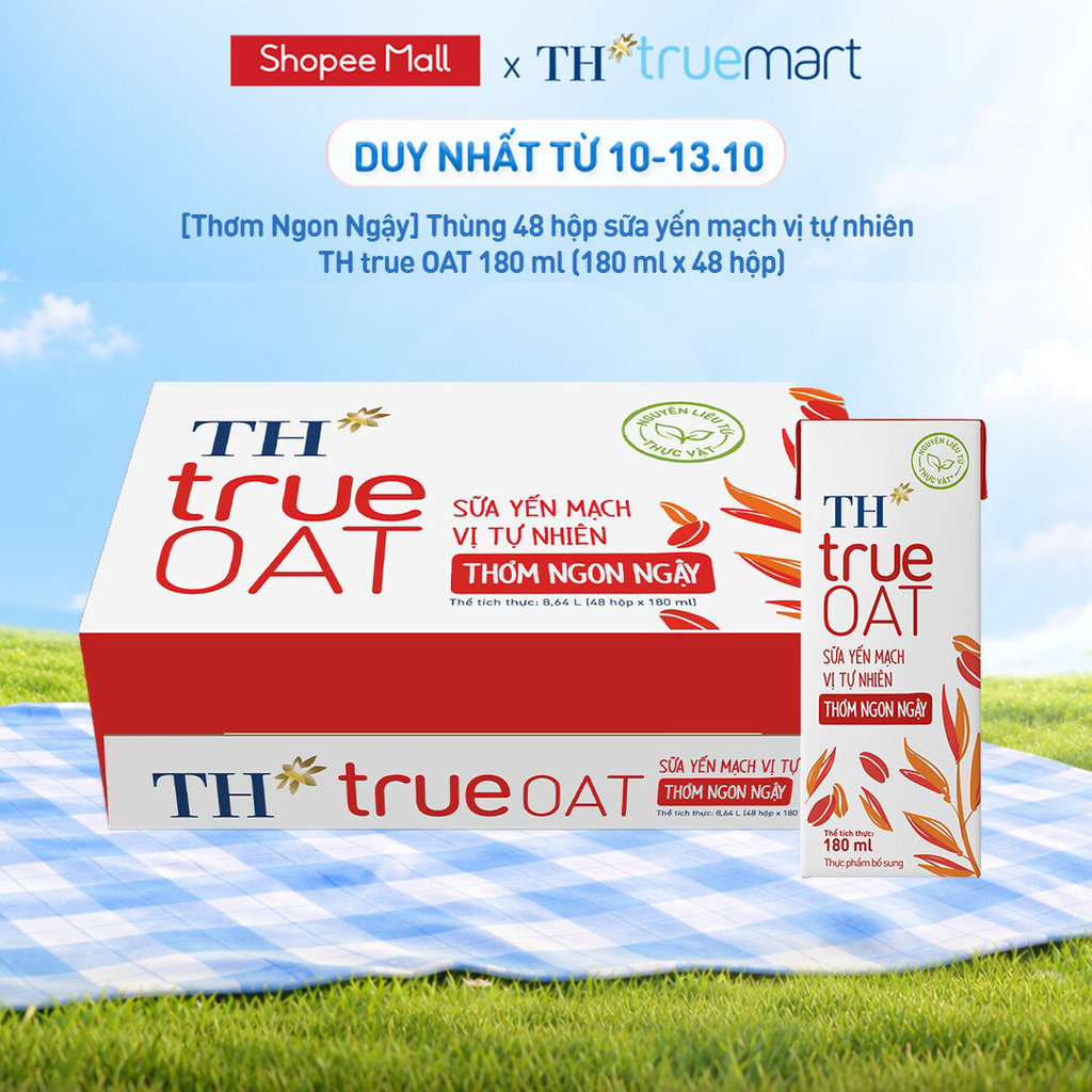 [BAO BÌ MỚI] Thùng sữa yến mạch TH true OAT vị tự nhiên MỚI Thơm ngon ngậy 180ml (48 Hộp)