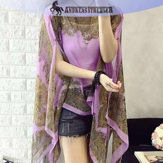 Onetimingfine Mùa Hè Chống Nắng Voan In Khăn Khăn Choàng Polyester Cho Nữ Đi Biển Lụa Biến Trang Trí Khăn Choàng VN