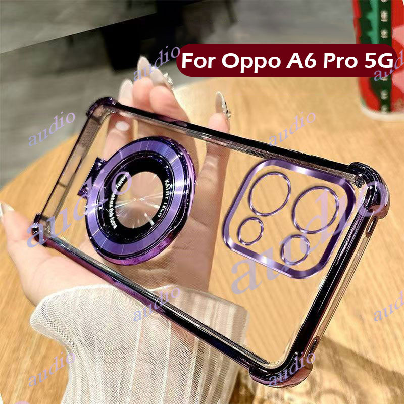 Ốp điện thoại trong suốt mạ bốn góc OPPO A6 Pro 5G có giá đỡ cho Oppo A6 Pro A6Pro A6x 4G 5G 2025 Ốp lưng silicon mềm chống sốc cho OPPO A6Pro OPPOA6 Pro OppoA6x 5G