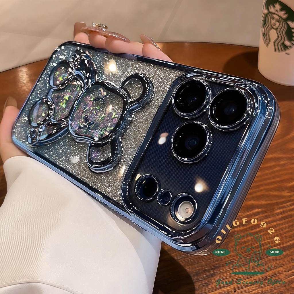 【 Ốp lưng iPhone17 】 Ốp điện thoại hình gấu cát lún lấp lánh iPhone17 Pro Max 16 15 14 13 12 cho vỏ iPhone Vỏ mềm silicon TPU chống sốc
