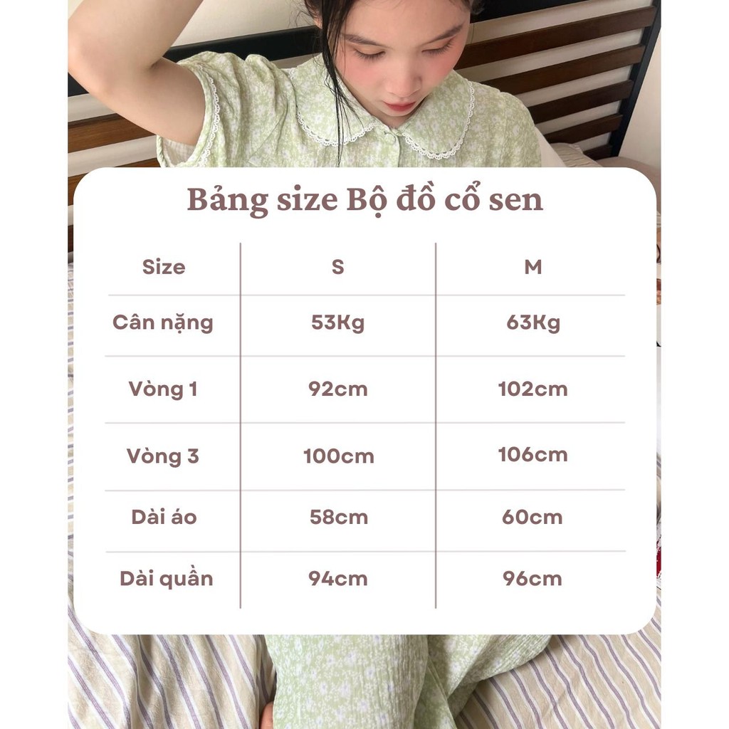 Set cổ sen tay dài quần dài nhipé homewear nữ mặc nhà họa tiết hoa dễ thương chât liệu xô muslin cao cấp mềm mịn mát