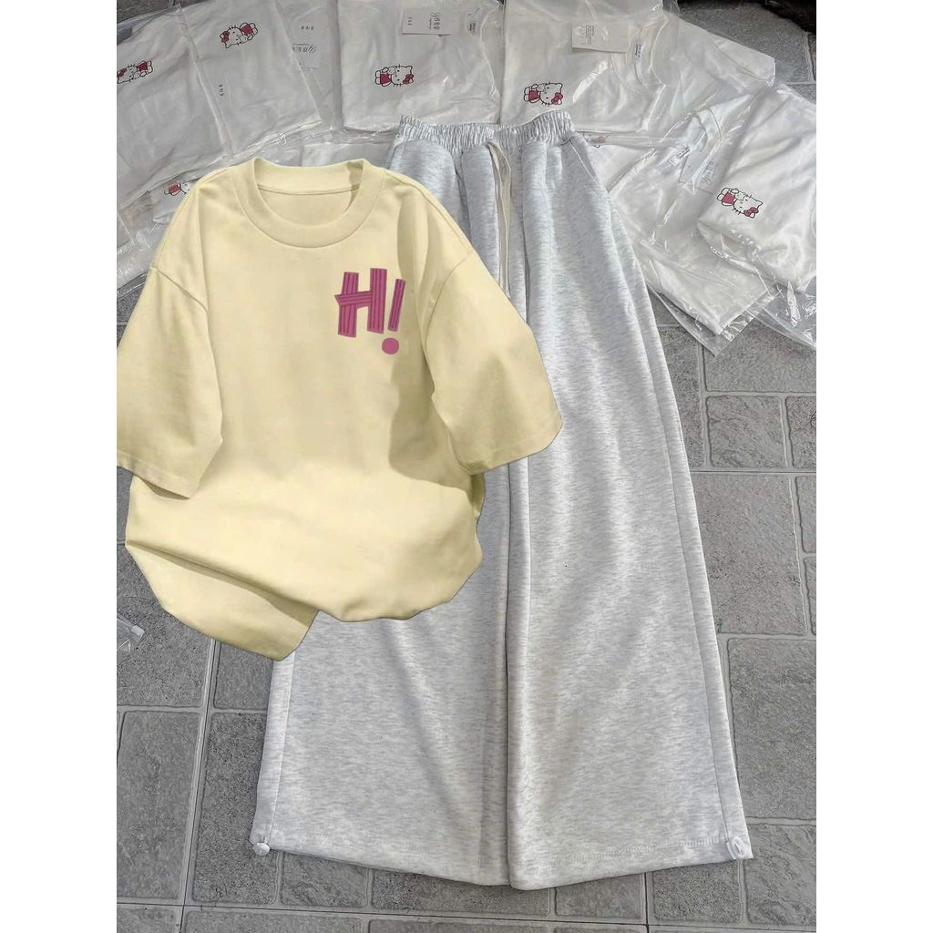 Tổng hợp quần  ống rộng chất da cá xám + mix áo form rộng tay lỡ unisex -ÁO PHÔNG CHỮ Hiii nngực-phongchang