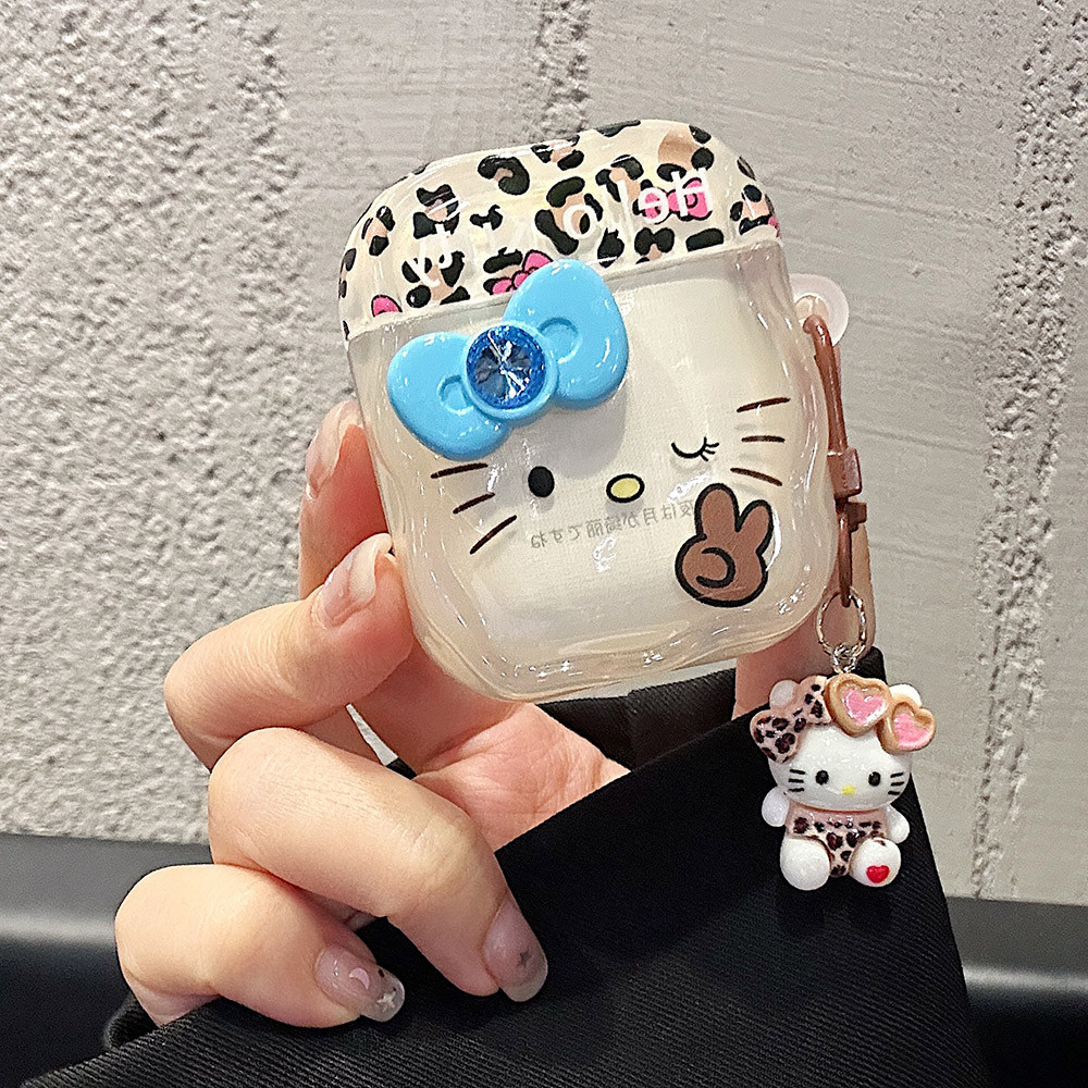 Vỏ AirPods 3D Cat Leopard In Hình Hoạt Hình + Mặt Dây Chuyền Cho AirPods Pro3 4 / 3 / 2 / 1 Vỏ Tai Nghe Pro Pro2