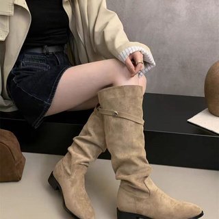 Giày bốt nữ ngón chân tròn xếp ly một chân