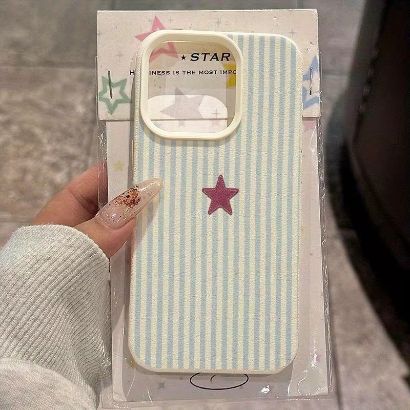 Ốp Lưng Tương Thích Cho iPhone 11 16 14 15 12 13 Pro Max 17AIR 16e 8 7 Plus XR X XS Max SE2020 2022 Họa Tiết Ngôi Sao Sọc Xanh Lchee Silicon Mềm Chống Sốc