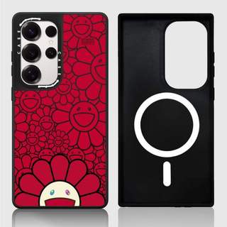 Ốp lưng CASECASE X SMILE (ĐỎ) Vỏ hút từ tính màu đen mờ cho gương Samsung Galaxy S23 S24 S25 Ultra Plus Mặt sau cứng có hộp khắc logo