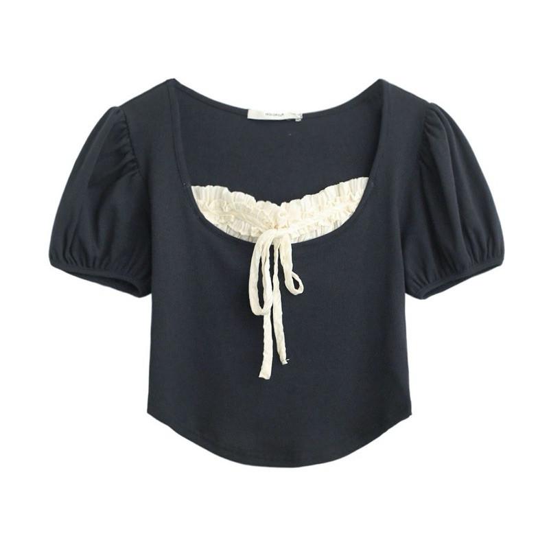 ÁO THUN CROPTOP PHỐI BÈO TRƯỚC CỘT NƠ H660