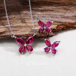 Bông tai bướm nữ màu đỏ corundum spinel, phong cách châu âu mỹ