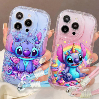 Ốp Lưng Dây Hoạt Hình Stitch Cho Infinix Hot 60 Pro Plus 60i Note 50S 50X 50 GT 30Pro Tecno Spark Go 2 2s 1 1s 40 40C Camon 40 Vỏ Điện Thoại TPU Trong Suốt