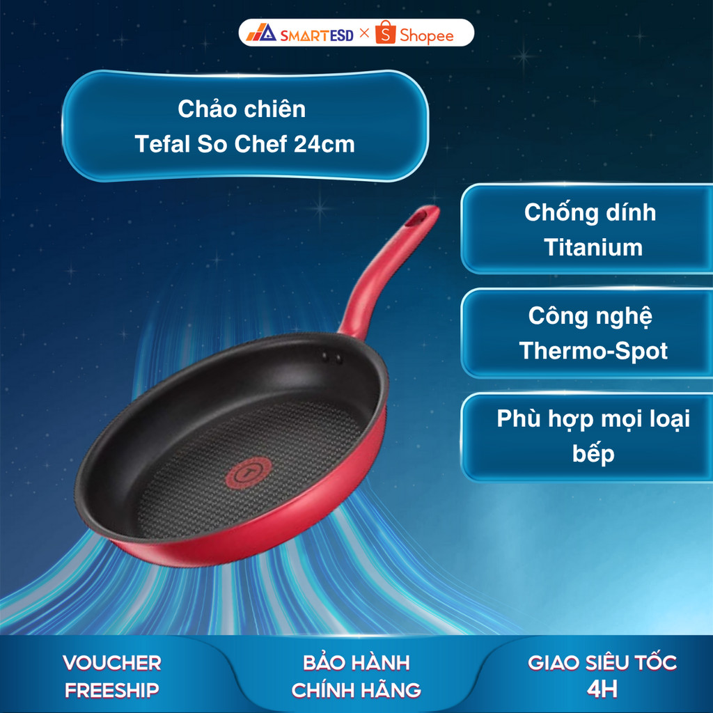 Chảo chiên Tefal So Chef 24cm (G1350495/ G1350496) - Bảo hành chính hãng 24 tháng [Hỏa tốc Hcm]