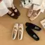 TT Mũi Vuông Mary Jane Giày Nữ Nơ Tua Rua Đế Bằng Satin Ballet Giày Đơn