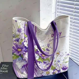 Túi vải PYCOU, Túi Tote công suất lớn hoa, Túi đeo vai đa năng nhẹ có thể tái sử dụng hoạt hình Phụ kiện nữ
