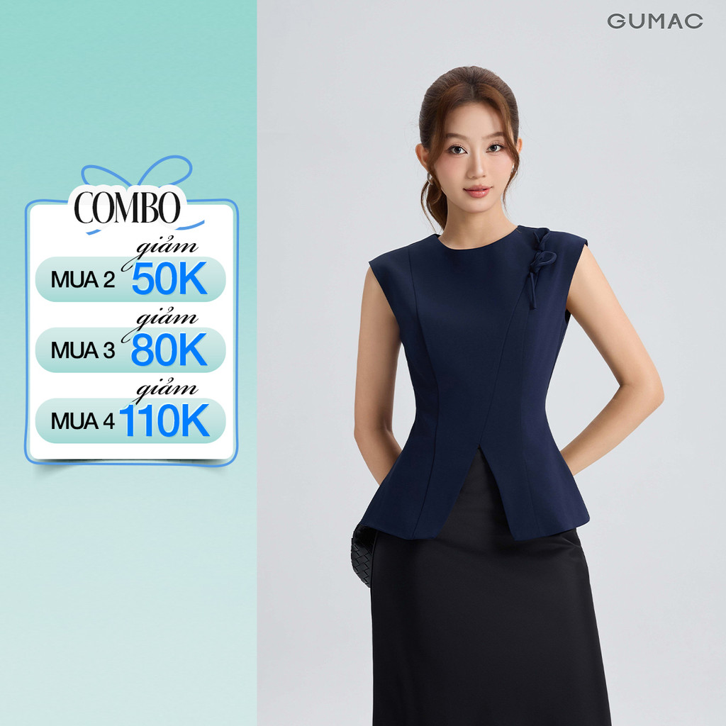 Áo Peplum Nữ GUMAC Hoa Đính Vai Vạt Xéo Cách Điệu Tạo Điểm Nhấn Tinh Tế AG06048