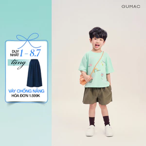Quần Short Trẻ Em Unisex GUMAC Form A Ống Xòe Lưng Thun Kaki Chéo Năng Động SHKG04032