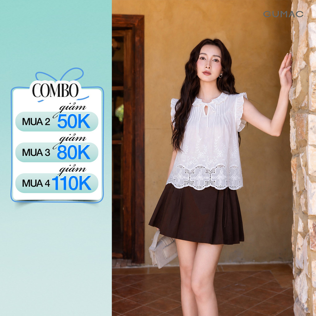 Áo Kiểu Nữ Gmorning - GUMAC Áo Phối Hoa Ren Kèm Áo 2 Dây Vải Xô Mềm Mát Tay Bèo Cánh Tiên YAG05063