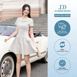 Đầm Xuân Hè Cổ Bẻ Ngang Nhún Chân 1S16.2601, Đầm Dáng Xoè Nhẹ A-line, Cổ Áo Cách Điệu Thanh Lịch Sang Trọng Design By JM