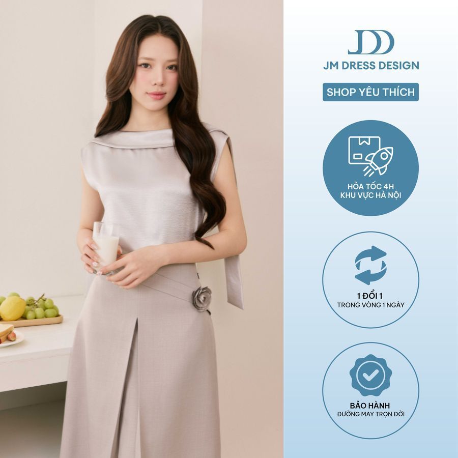 Áo Kiểu Dáng Suông Cổ Ngang 2T27.2604. Áo Satin Nữ Cổ Đổ, Áo Không Tay Thanh Lịch, Áo Công Sở Cao Cấp Thiết Kế Bởi JM