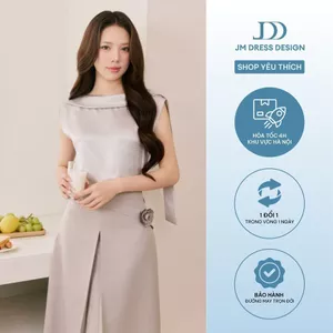 Áo Kiểu Dáng Suông Cổ Ngang 2T27.2604. Áo Satin Nữ Cổ Đổ, Áo Không Tay Thanh Lịch, Áo Công Sở Cao Cấp Thiết Kế Bởi JM