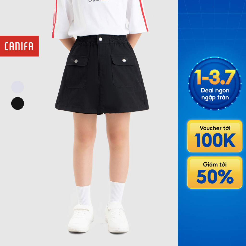 Quần short giả váy bé gái CANIFA cạp chun co giãn phối túi hộp mặc đi học, đi chơi 1BS26S006