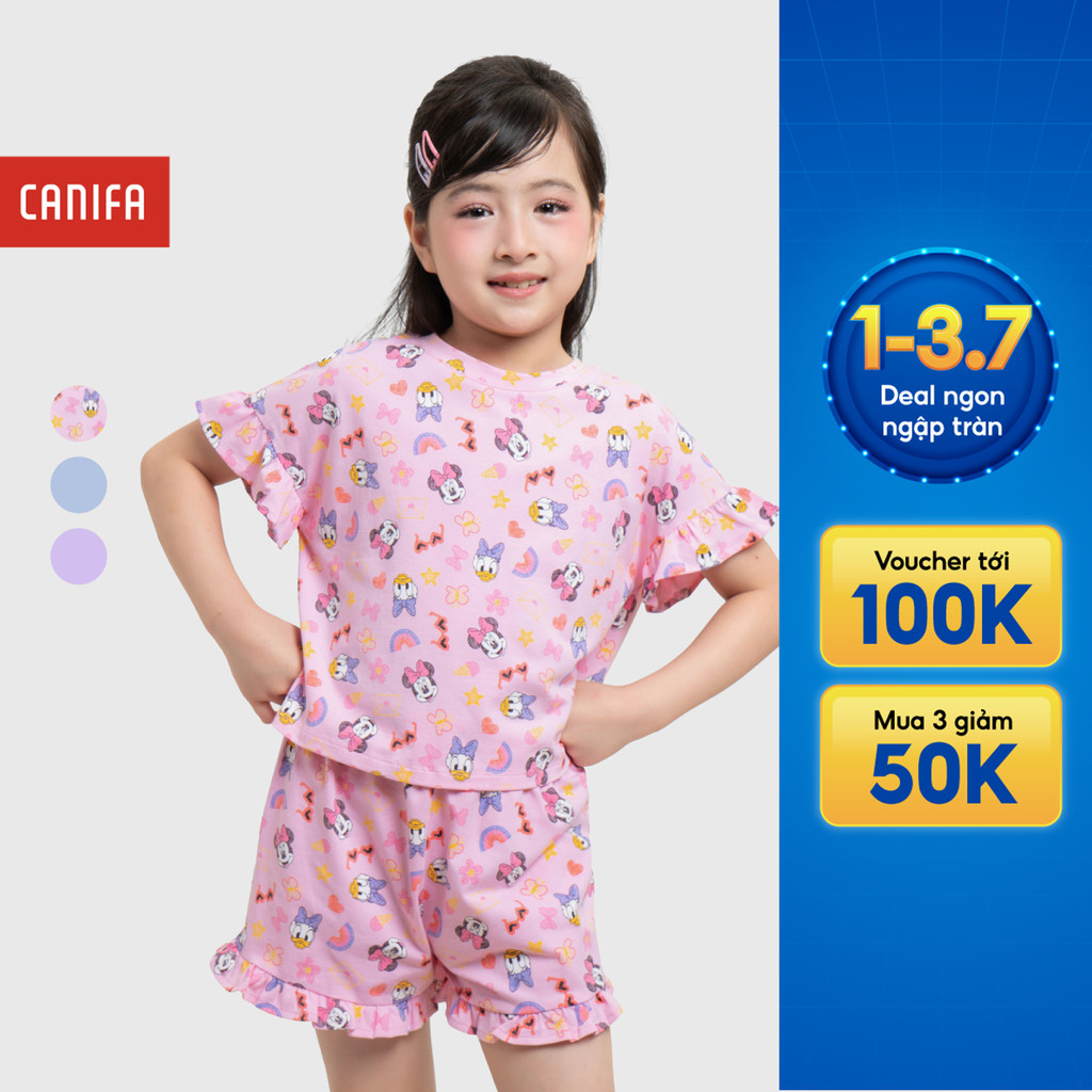 Bộ quần áo hè bé gái CANIFA cộc tay in họa tiết 1ST26S003