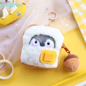FUJIOU Bữa Sáng Series Chim Cánh Cụt Mặt Dây Chuyền, Bánh Mì Sữa Sang Trọng Ví Đựng Tiền Xu, Xúc Xích Di Động Túi Đựng Tai Nghe Trứng Chiên Squeak Móc Khóa Cô Gái