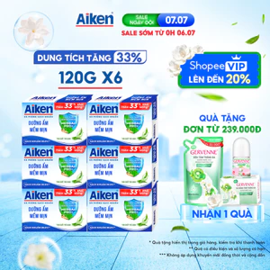 Combo 6 Xà phòng Aiken sạch khuẩn Dưỡng Ẩm Mềm Mịn chiết xuất Trà xanh (120g x 6)