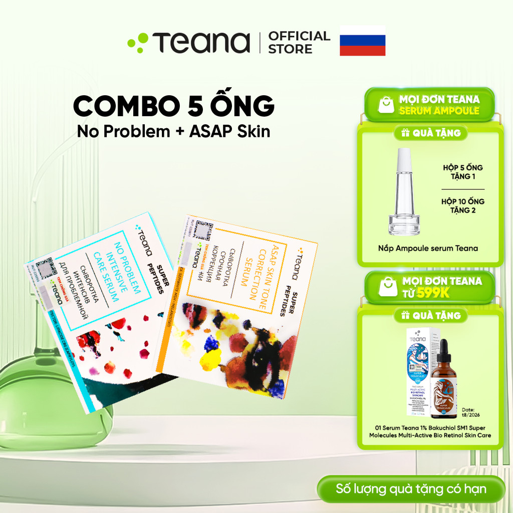 Combo Serum PEPTIDES TEANA  ASAP & No problem giải cứu làn da, dưỡng trắng mờ thâm, ngừa mụn ẩn, mụn viêm