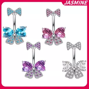 JASMINE Zircon Nơ Pha Lê Bụng Nút Nhẫn Xuyên Rốn Nhẫn Trang Sức Cơ Thể Cho Nữ Thời Trang Cơ Thể Xuyên Trang Sức JASMINE