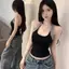 Tính khí Hot Girl Black với miếng lót ngực Khâu áo yếm mùa hè Phong cách mới Slim-fit Slimm