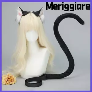 Băng đô tai mèo MERIGGIARE, Bộ đuôi mèo thủ công Lolita, Mô phỏng tai động vật sang trọng thực tế Đạo cụ dự tiệc