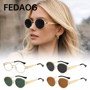 Kính râm hình bầu dục FEDAOG, Kính râm khung kim loại khung nhỏ chống tia cực tím, Kính mắt nữ chống trầy xước cổ điển dành cho nữ