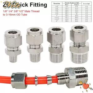 NOTE1 1 Cái Đầu Nối Ống, 1 / 8 "1 / 4" 3 / 8 "1 / 2" Nam Ren Đến 3-16mm OD 304 SS Lắp Nhanh, Thép Không Gỉ Đôi Ferrule Metric ZG Ống Lắp Cho Dầu Khí
