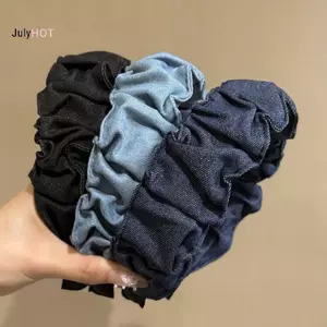 JULYHOT Vải Denim Xếp Ly Mũ Đội Đầu Nữ Tóc Màu Nguyên Chất Xếp Ly Rửa Mặt Mũ Phụ Kiện Tóc Đa Năng Massivedeals