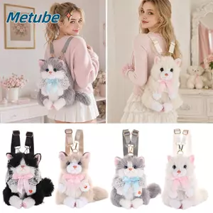 Ba lô mèo sang trọng METUBE, Ba lô mèo con mô phỏng lông tơ mềm mại, Ba lô búp bê sang trọng hoạt hình dễ thương Lưu trữ du lịch